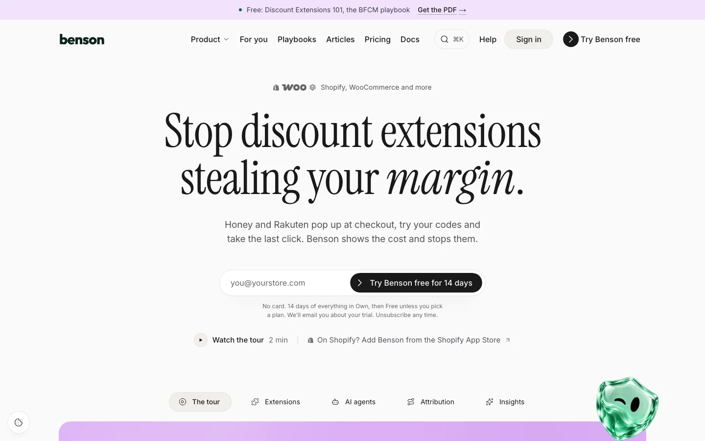 Benson’s live homepage for measuring discount extensions and protecting store margins